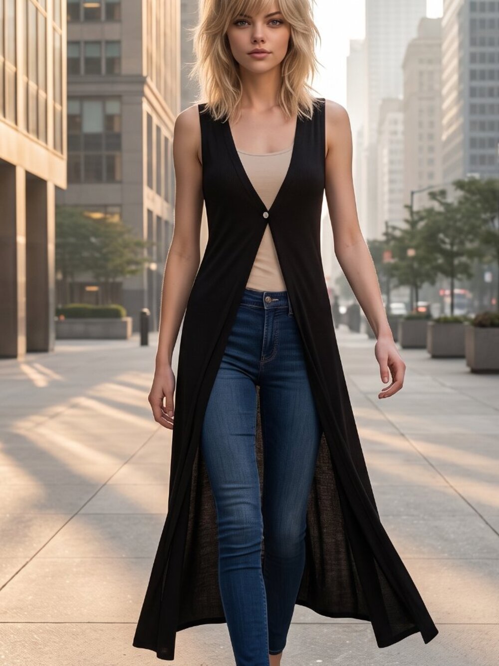 Stunning Slimming Coldwater Creek Black Sleeveless Women's Duster Vest NWOT Sz M